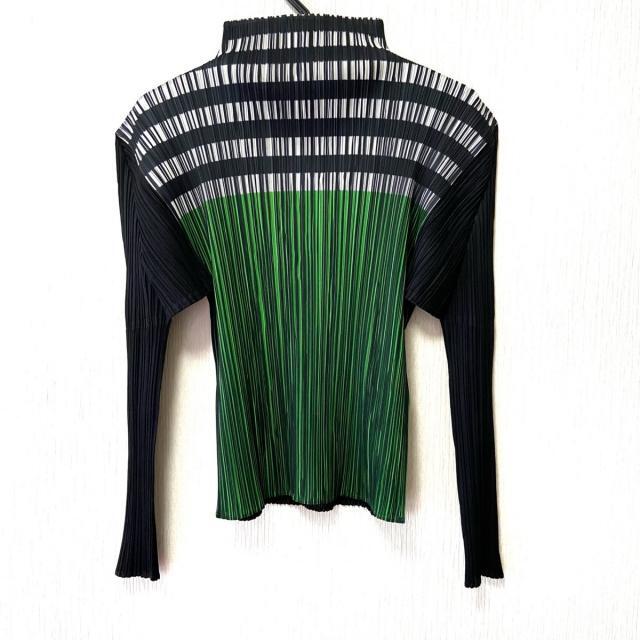 【値下げ】ISSEY MIYAKE イッセイミヤケ PLEATS PLEASE プリーツ カットソー 長袖 ハイネック トップス サイズ3 緑  レディース【送料無料】