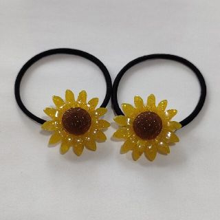 レジン  ヘアゴム  ひまわり キッズ ハンドメイド(ヘアアクセサリー)