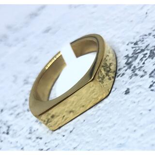 印台　シンプル　ハンコ　四角　スクエア　指輪　ギフト　メンズ  ゴールド　金Bv(リング(指輪))