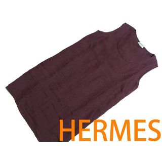 エルメス(Hermes)のマルジェラ期 エルメス レイヤード リネン ワンピース 36 ボルドー(ひざ丈ワンピース)