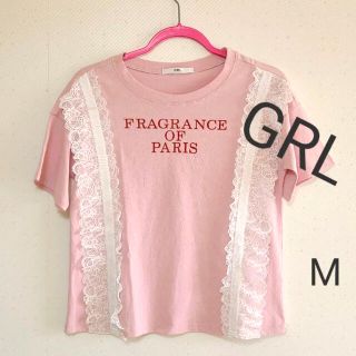 グレイル(GRL)のGRL レースフリル付きTシャツMくすみピンク(Tシャツ(半袖/袖なし))