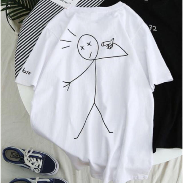 Tシャツ 棒人間 イラスト サイズオーバー ユニーク プリント  メンズのトップス(Tシャツ/カットソー(半袖/袖なし))の商品写真