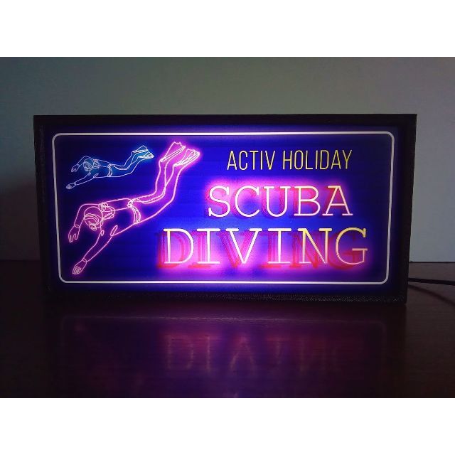 スキューバダイビング 海 潜水 スポーツ サイン 置物 雑貨 LEDライトBOX