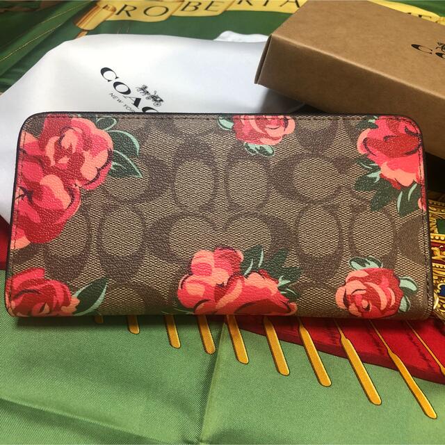 COACH - COACH 長財布 ラウンドファスナー シグネチャー 赤バラ