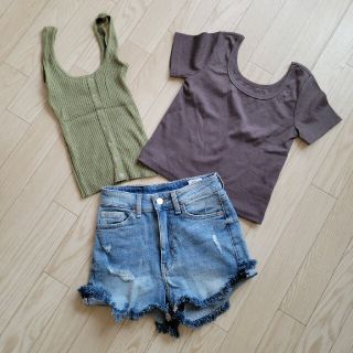 ザラ(ZARA)の夏物 上下 まとめ売り セット リブ デニム ショートパンツ(ショートパンツ)