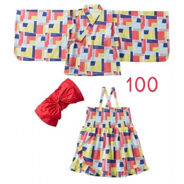 浴衣ワンピース　100センチ　スクエア柄 キッズ/ベビー/マタニティのキッズ服女の子用(90cm~)(甚平/浴衣)の商品写真