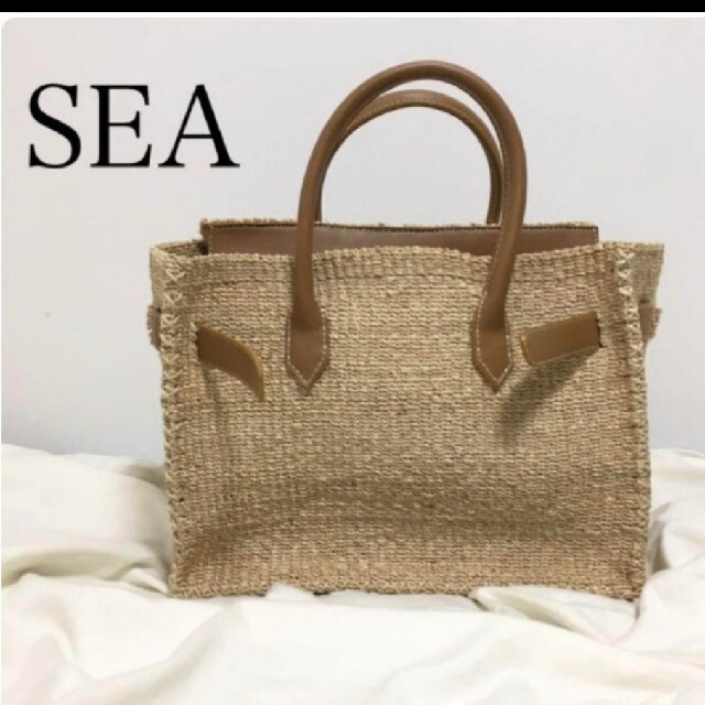 【美品✨】SEA シー トートバッグ ハンドバッグ ラフィア レザー ベージュ