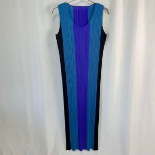 プリーツプリーズイッセイミヤケ(PLEATS PLEASE ISSEY MIYAKE)の【極美品】1998年 PLEATS PLEASE マルチカラー ロングワンピース(ロングワンピース/マキシワンピース)