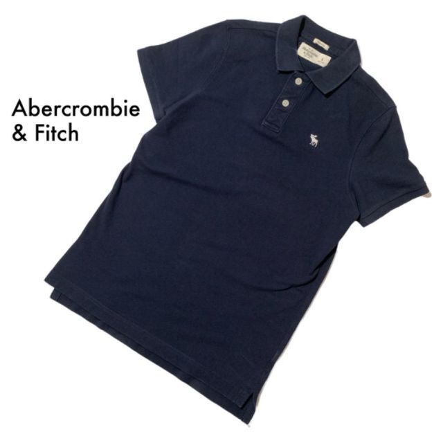 Abercrombie&Fitch(アバクロンビーアンドフィッチ)のアバクロンビー&フィッチ ポロシャツ メンズL ブランドロゴ刺繍 ネイビー 古着 メンズのトップス(ポロシャツ)の商品写真