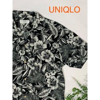 ユニクロ(UNIQLO)のUNIQLO　コットンシャツ　アロハシャツ　ブラックホワイト(シャツ)