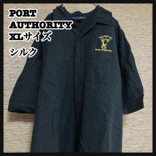 【アロハシャツ】半袖柄シャツ　シルク　幾何学　刺繍ロゴ　ワンポイントロゴ１ｃ(シャツ)