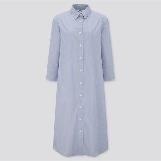 ユニクロ(UNIQLO)の【ユニクロ】エクストラファインコットンストライプシャツワンピース（7分袖）(ロングワンピース/マキシワンピース)