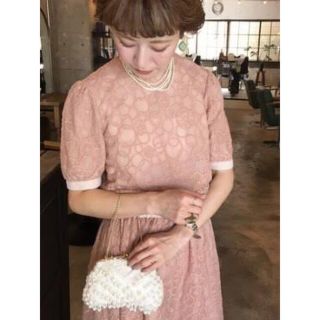 アトリエドゥサボン(l'atelier du savon)の＊雨の日ﾚｰｽﾁｭｰﾙワンピース＊ベージュピンク(ひざ丈ワンピース)