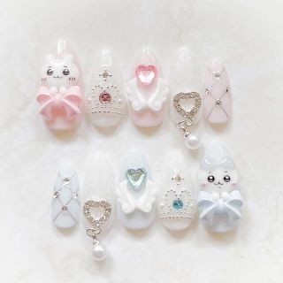 ちいかわ ネイルチップ 量産型 ピンク 水色 ハンドメイドのアクセサリー(ネイルチップ)の商品写真