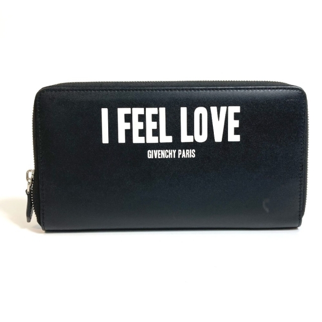 ジバンシィ GIVENCHY オーガナイザー I FEEL LOVE ラウンドファスナー 長財布 レザー ブラック