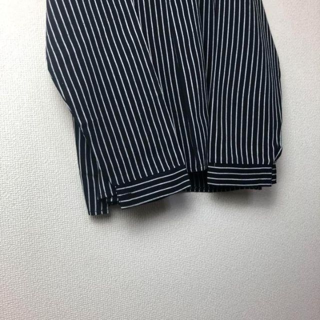 【デッドストック】フィッシャーマンシャツ　グランパシャツ　Lサイズ　黒×白色.