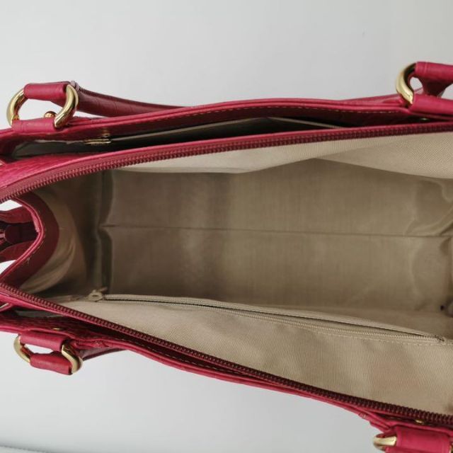 【極美品】濱野皮革工藝　ピンク　ハンドバッグ　クロコ型押し　自立　ゴールド金具