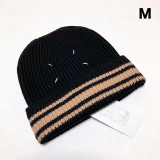 マルタンマルジェラ(Maison Martin Margiela)の新品 M マルジェラ 18awライン入り ニット キャップ 黒 3133(ニット帽/ビーニー)