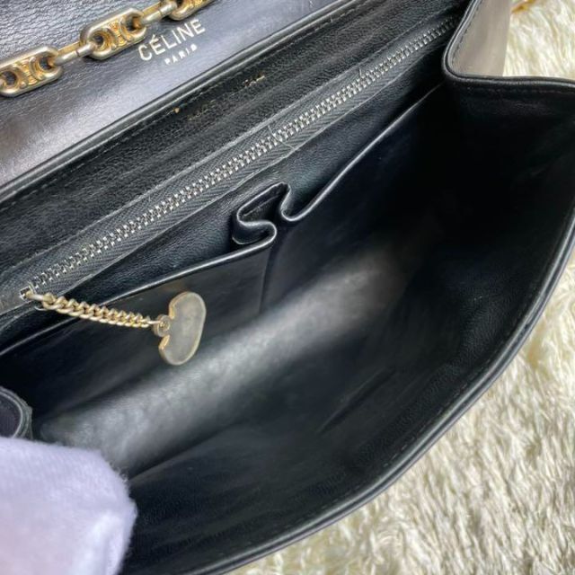 【CELINE】希少ブラゾンチェーン×馬車金具　セミショルダーバッグ　黒　レザー