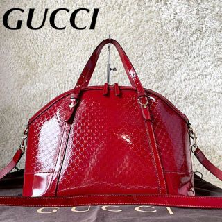 グッチ(Gucci)の「GUCCI】2way 半月型　マイクロGG 赤色　エナメル　A4 自立(ハンドバッグ)