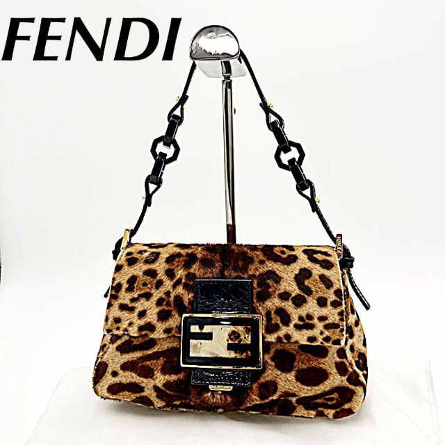 【FENDI】マンマバケット　プラチェーン　レオパード柄　ハラコ　レザー