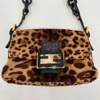 【FENDI】マンマバケット プラチェーン レオパード柄 ハラコ レザー