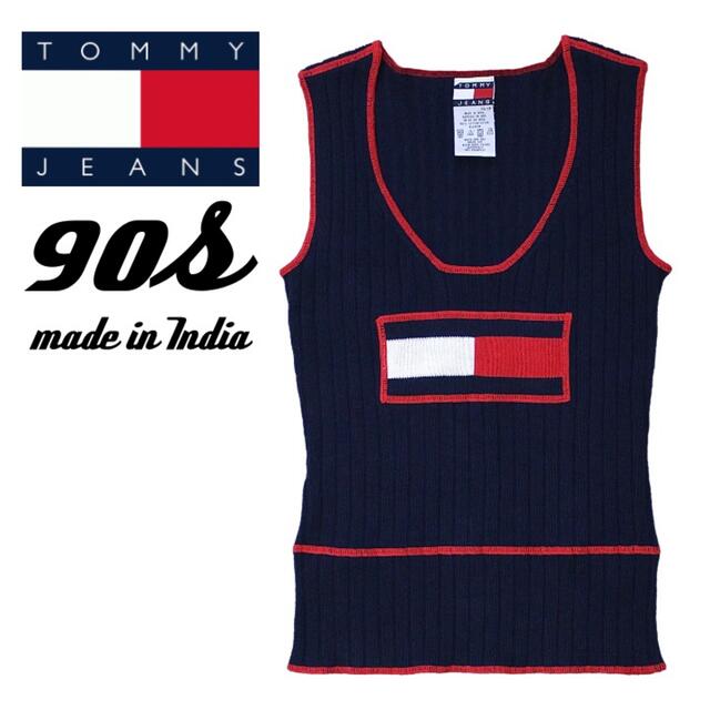 TOMMY HILFIGER(トミーヒルフィガー)の90s TOMMY JEANS トミージーンズ タンクトップニット リブニット レディースのトップス(ニット/セーター)の商品写真