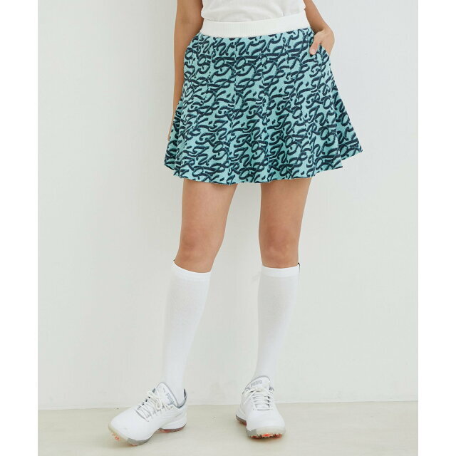 JUN&ROPE’(ジュンアンドロペ)の【ライトグリーン（33）】【保温】【セットアップ対応】モノグラム柄ニットフレアースカート レディースのスカート(ロングスカート)の商品写真