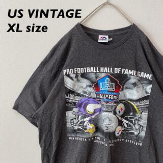 US古着　半袖Tシャツ　ビッグプリント　フットボール　XL 男女兼用　グレー(Tシャツ/カットソー(半袖/袖なし))