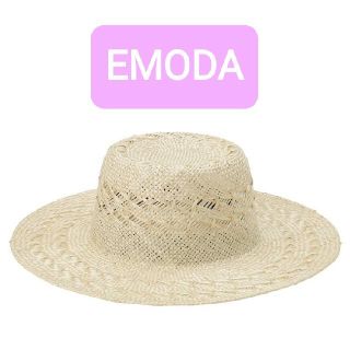 エモダ(EMODA)の新品タグ付き EMODA ナチュラルワイドハット サマーハット(麦わら帽子/ストローハット)