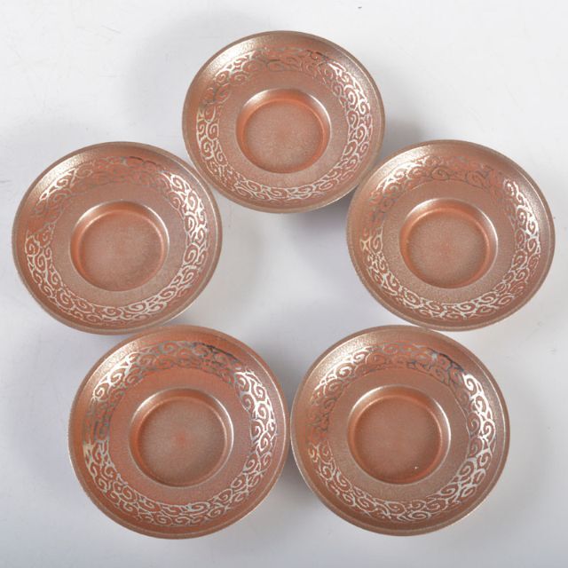 煎茶道具 吉村志扛造 純錫赤漆円式 托子 茶托 五客 共箱 M R4708 煎茶道具 吉村志扛造 純錫赤漆円式 托子 茶托 五客 共箱 M R4708