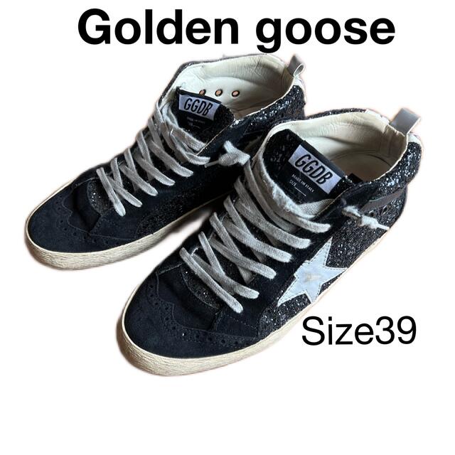 ゴールデングース／Golden Goose シューズ スニーカー 靴 ハイカット レディース 女性 女性用スエード スウェード レザー 革 本革 ブラック 黒  Mid Star ミッドスター グリッター ヴィンテージ加工