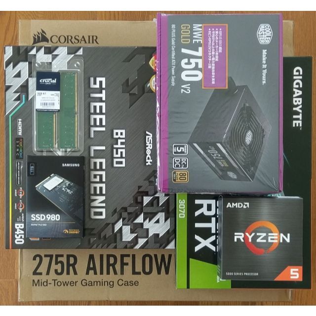 ゲーミングPC/Ryzen5-5600X/RTX3070/Win10Home スマホ/家電/カメラのPC/タブレット(デスクトップ型PC)の商品写真
