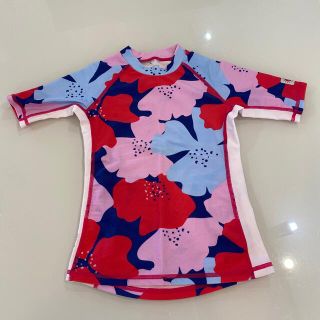 キッズ　ラッシュガード　半袖　水着　Tシャツ　水遊び　子供　100cm   花柄(水着)