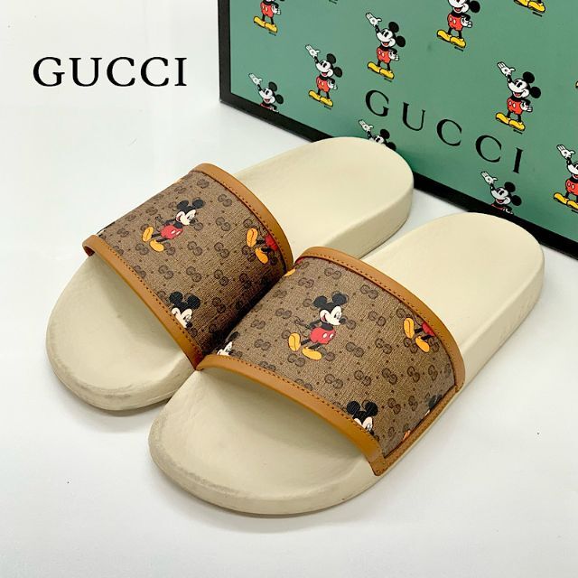 4468 グッチ GGキャンバス ミッキー サンダル ブラウン | フリマアプリ ラクマ