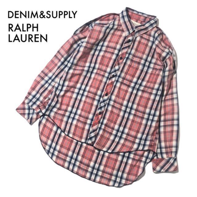 Denim & Supply Ralph Lauren(デニムアンドサプライラルフローレン)のデニム&サプライ ラルフローレン チェック総柄プリントシャツ ピンク S 古着 レディースのトップス(シャツ/ブラウス(長袖/七分))の商品写真