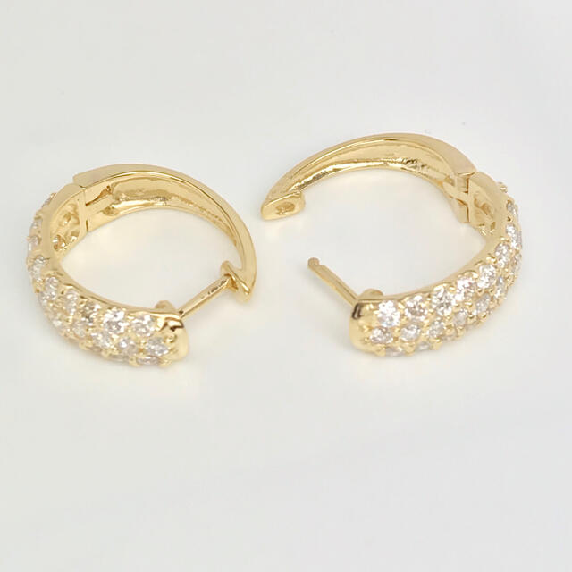 天然ダイヤモンド 1.00ct 中折れ式パヴェフープピアス K18の通販 by