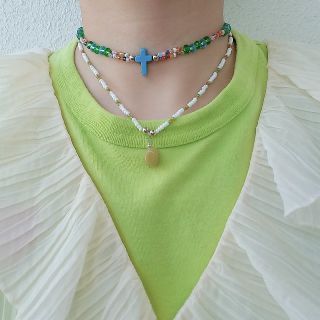 hand made beads necklace kirakira×cross(ネックレス)