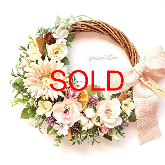 アンティーク調♡ピンクガーベラ×薔薇のリース♡秋リース♡フラワー