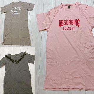 半袖Tシャツワンピース　3点セット　半袖Tシャツ　ワンピース プリントTシャツ(ミニワンピース)