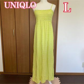 ユニクロ(UNIQLO)の最終値下げ★【未使用】ユニクロ レーヨンプリントキャミロングワンピースＬサイズ(ロングワンピース/マキシワンピース)