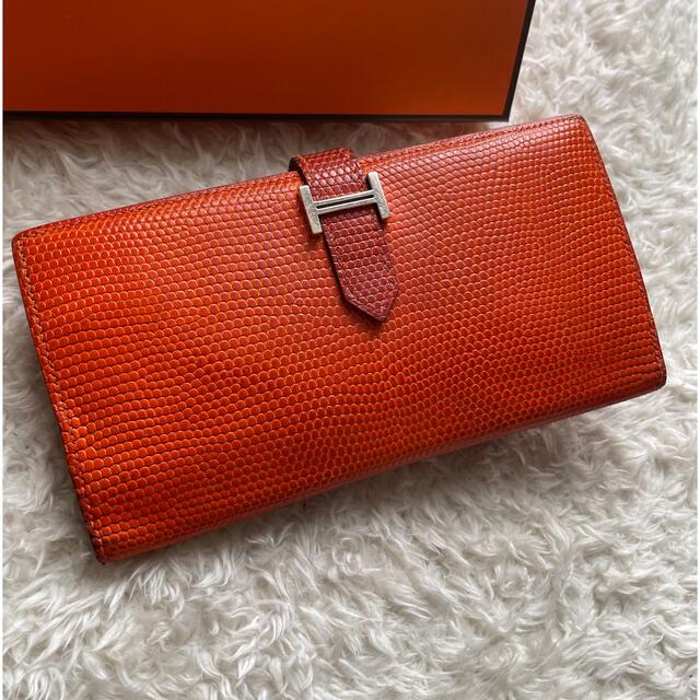 限定価格】101 HERMES エルメス ベアン リザード 2つ折り長財布