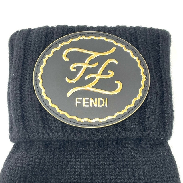 フェンディ FENDI ニット グローブ FXY010 カリグラフィーロゴ アパレル小物 手袋 カシミヤ ブラック 新品同様