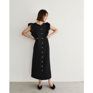 Cen. 2WAYフリルワンピース　ブラック　美品(ロングワンピース/マキシワンピース)
