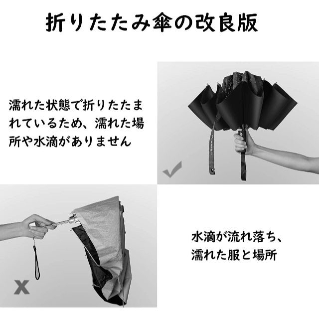 折りたたみ傘 逆折り式傘 自動開閉 12骨の高強度アルミ メンズのファッション小物(傘)の商品写真