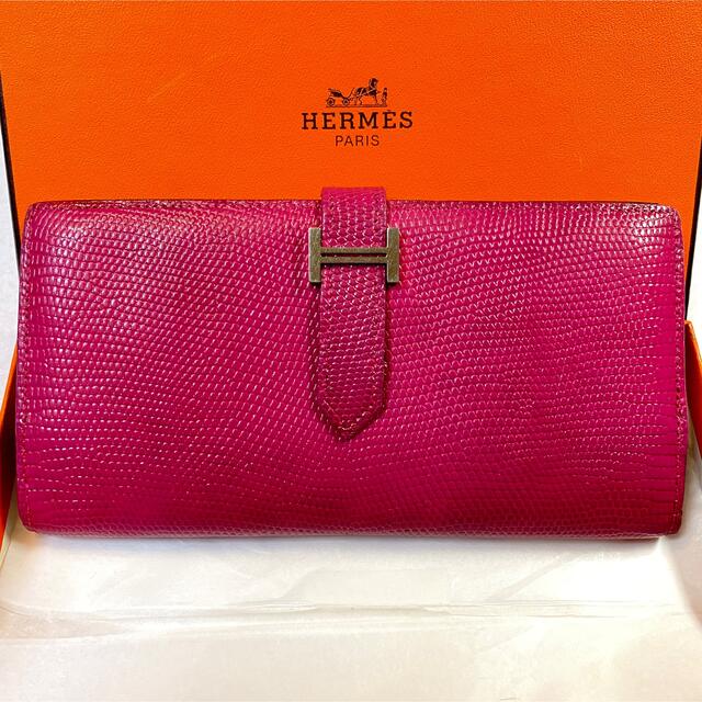 正規品☆HERMES ベアン リザード エルメス 長財布 マゼンダピンク系-