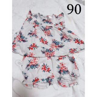 ニシマツヤ(西松屋)の花柄 トップス＆ショートパンツ セットアップ 90cm(Tシャツ/カットソー)