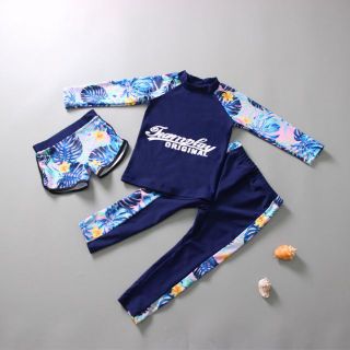 キッズ水着 130㎝ ラッシュガード レギンス サーフパンツ3点セット 紺(水着)