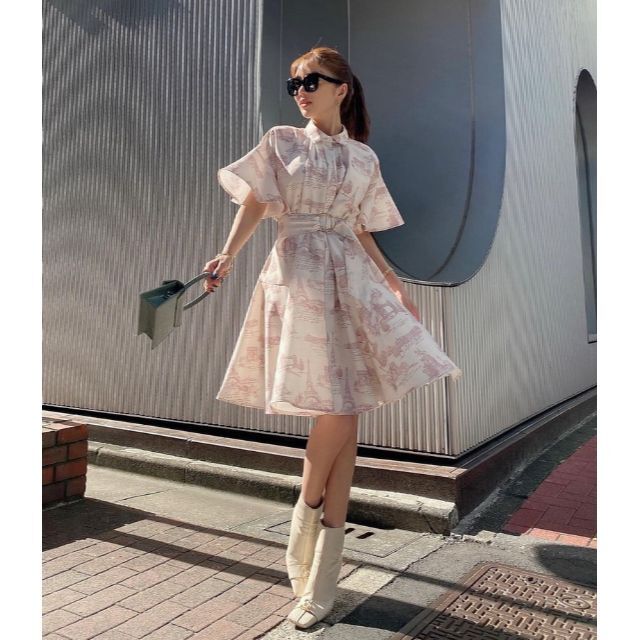 エイミーイストワール Paris pattern フレアースリーブワンピース