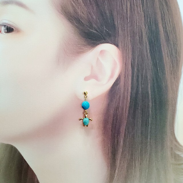 パワーストーンピアス＊天然石ピアス＊ターコイズ＊サージカルステンレス＊天然石 ハンドメイドのアクセサリー(ピアス)の商品写真